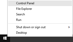 Control panel in context menu