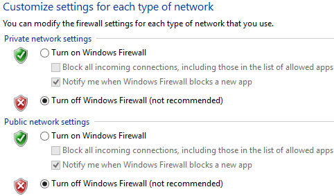 Turn off Windows Firewall