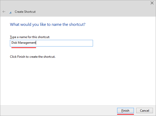 Disk Management shortcut name