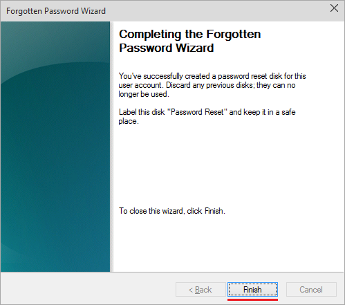Completing the Forgotten Password Wizard