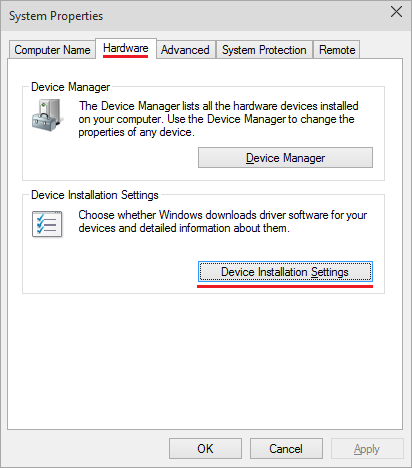 Device Installation Settings