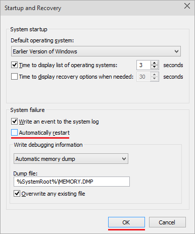 Automatically restart checkbox Automatically restart checkbox
