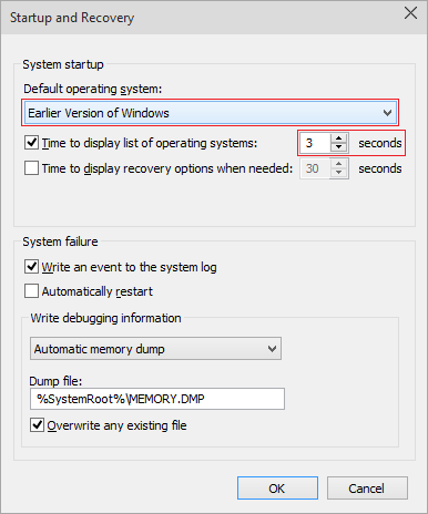 Set the default operating system