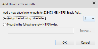 Assign the following drive letter Assign the following drive letter