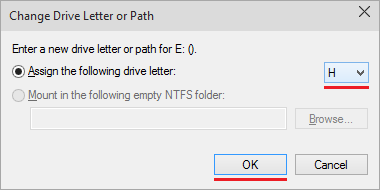 Assign the following drive letter Assign the following drive letter