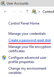 Create a password reset disk Create a password reset disk
