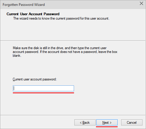 Current user account password Current user account password
