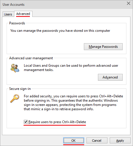 Require users to press Ctrl+Alt+Delete Require users to press Ctrl+Alt+Delete