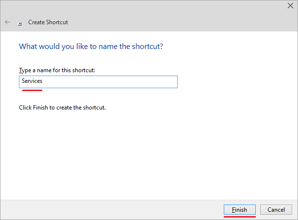 Services shortcut name Services shortcut name